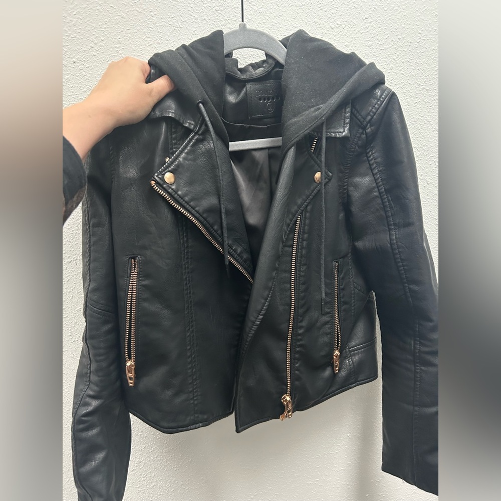 Nordstrom leather biker jacket with detachable hood